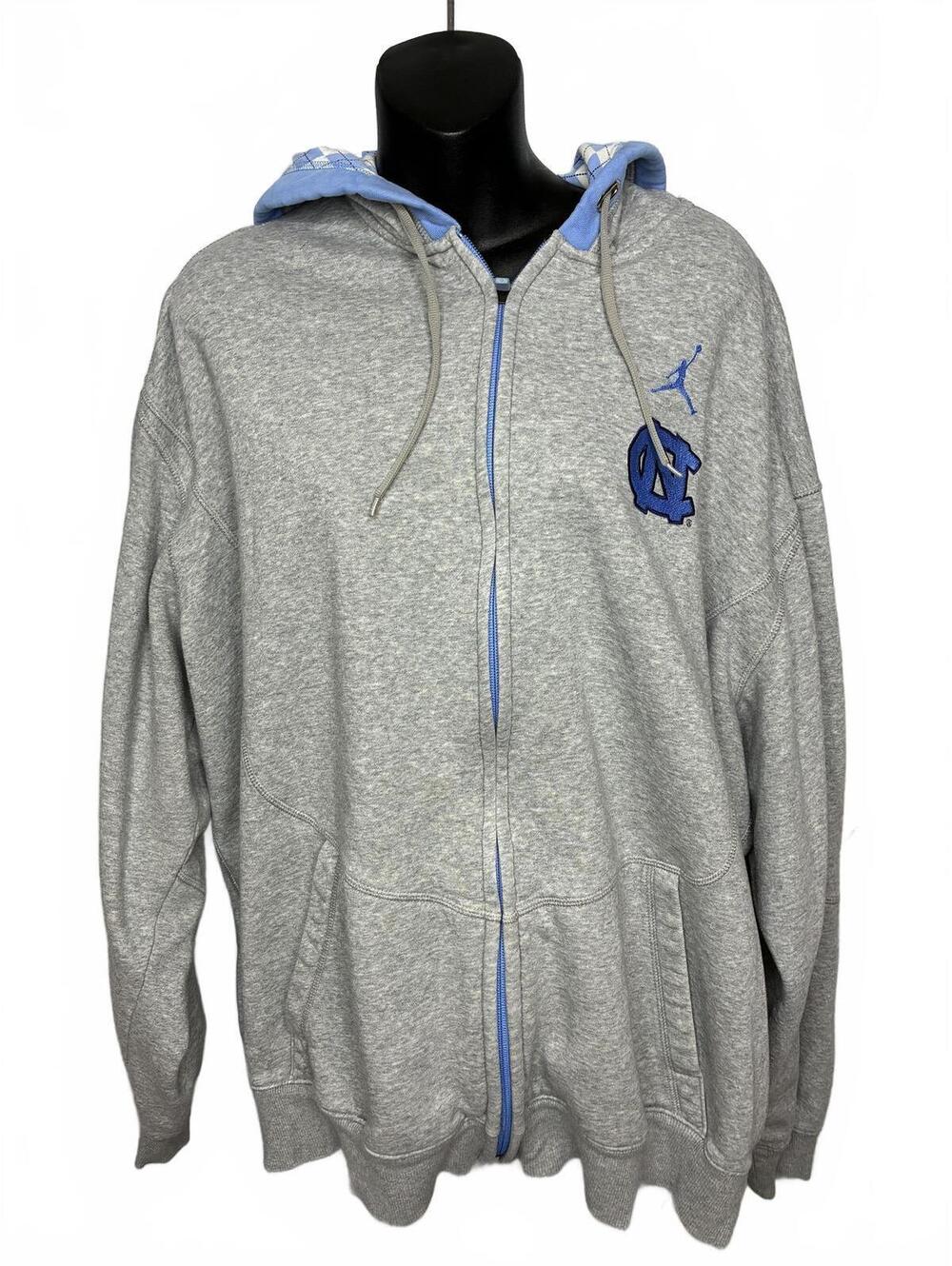 Jordan North Carolina Tar Heels Grey Zip-Up Hoodie Argyle Lined Hood Men's XXL